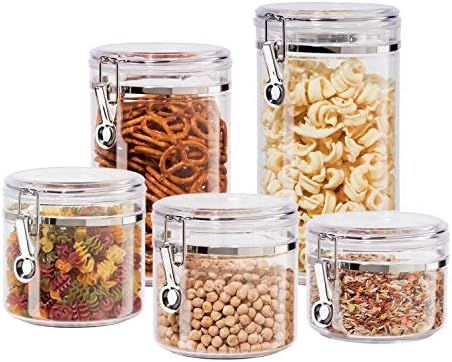 Oggi 5pc Clear Canister Set with Clamp Lids Airtight Containers in Sizes Ideal for Kitchen & Pant... | Amazon (US)