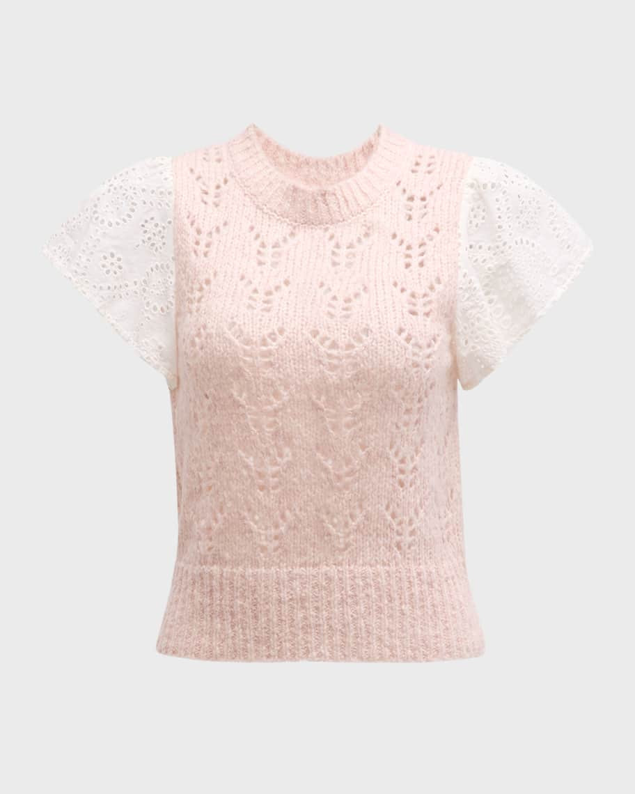 Everly Pointelle Knit Flutter-Sleeve Sweater | Neiman Marcus