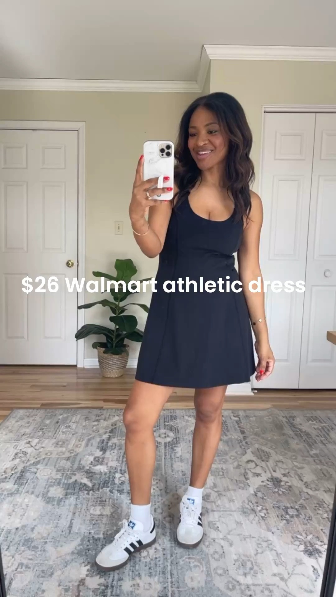 I’m wearing a small in the dress. It comes with built-in biker shorts and pockets. This is true to size. I am 5.5 with a 27 inch inseam. ￼ size down 1/2 of the Adidas Samba‘s.

 #ltkfitnessgoals #ltkgrwm #ltkootd

