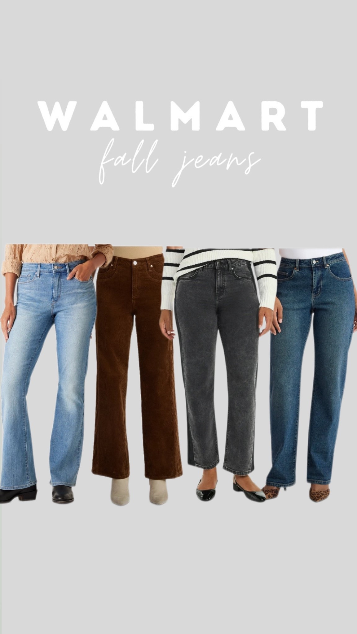 Walmart fall jeans round-up 🍂 Affordable wide-leg denim, vintage-wash straight jeans, and soft corduroy bottoms perfect for cooler weather. Budget-friendly jeans with amazing stretch, comfy fits, and on-trend silhouettes.
#WalmartFashion #FallJeans #AffordableStyle #FrugalRetailTherapy #WalmartFinds #BudgetFashion #LookForLess #FallOutfits #EverydayOutfits #WideLegJeans #StraightLegJeans #CorduroyPants #MomStyle #ComfyStyle

#LTKFindsUnder50 #LTKSaleAlert #LTKStyleTip