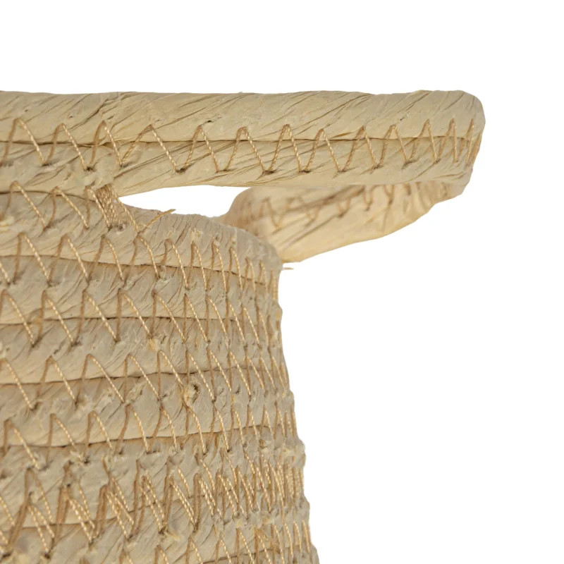 Round Handwoven Paper Rope Basket with Terracotta Stripe and Handles | Wayfair North America