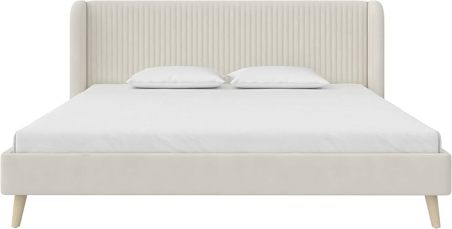Novogratz Holly Upholstered Wingback Bed Frame, King, Ivory Velvet | Amazon (US)