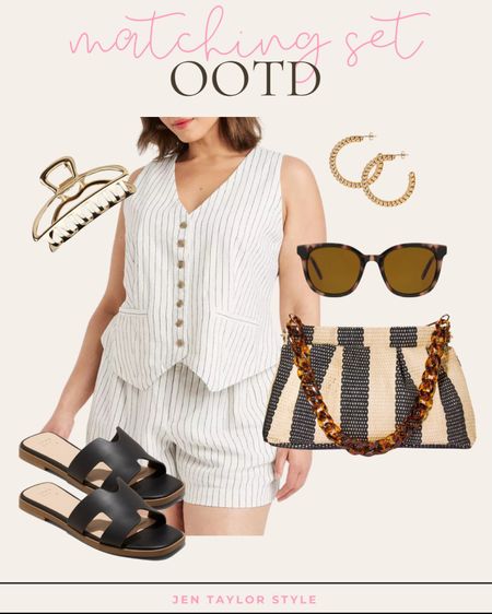 Two piece matching set for summer! Styling this plus size summer outfit with black sandals, sunglasses, a neutral summer handbag and gold accessories!

#LTKSeasonal #LTKstyletip #LTKplussize