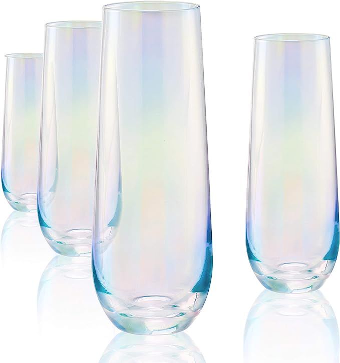 Circleware Radiance White Pearl Luster Stemless Champagne Flutes Glasses Set of 4 Elegant All-Pur... | Amazon (CA)