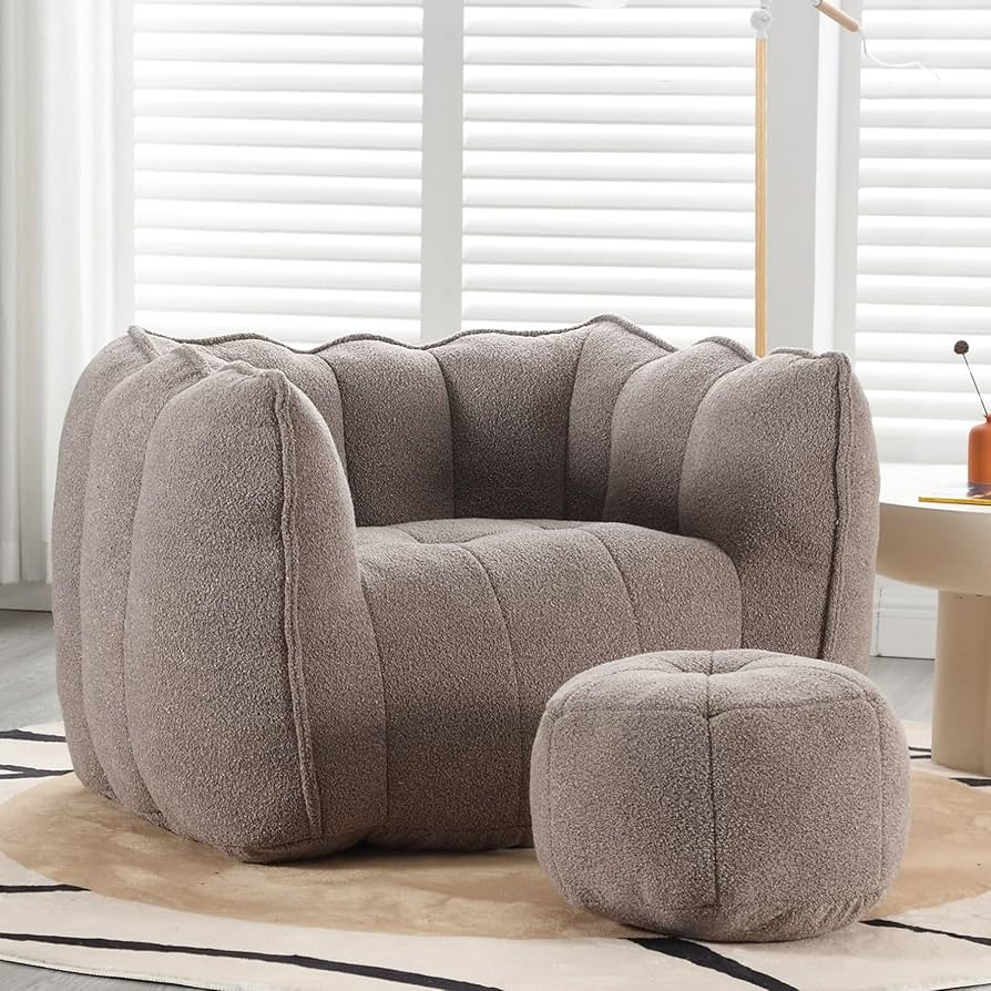 Modern Comfy Boneless Chair with Ottoman, Soft Chenille Fabric Single Sofa Chair for Living Room ... | Amazon (US)