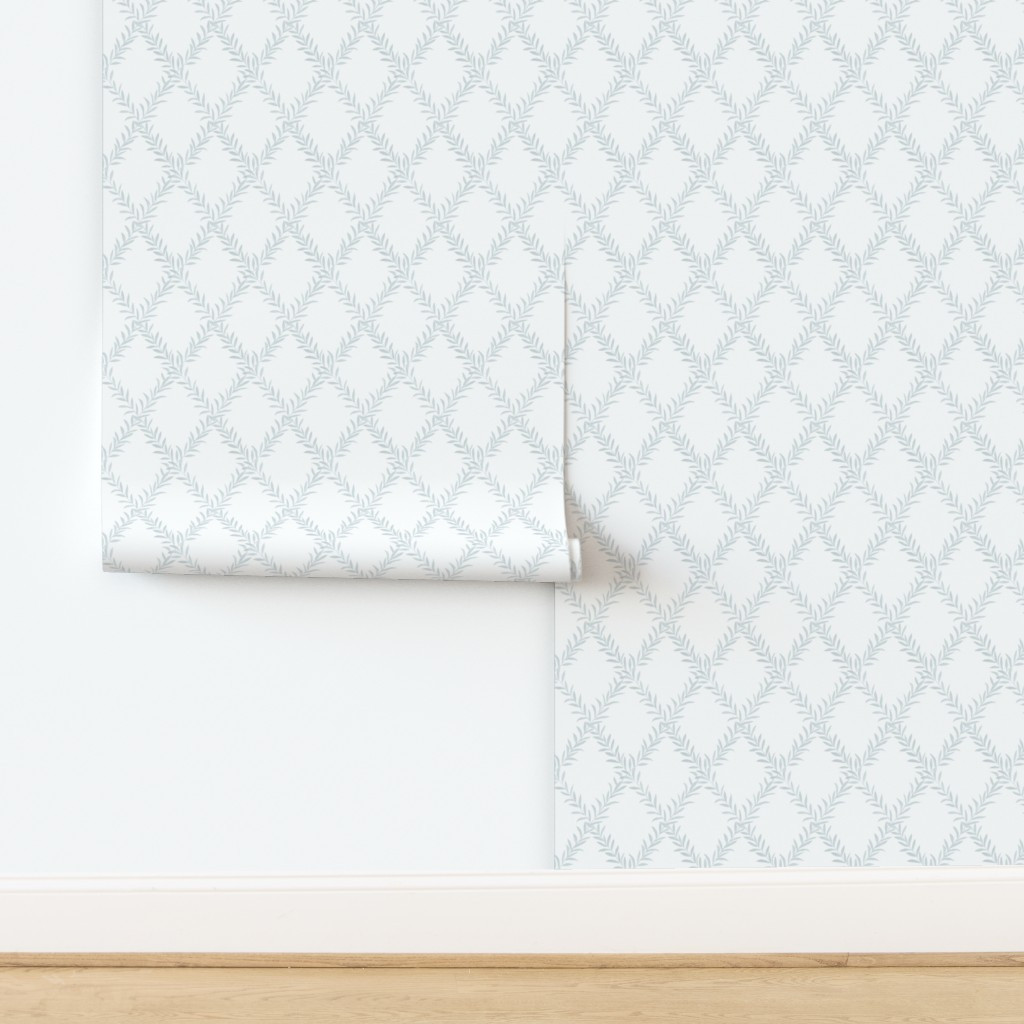Small Leafy Trellis Soft Blue on White Wallpaper | Spoonflower | Spoonflower