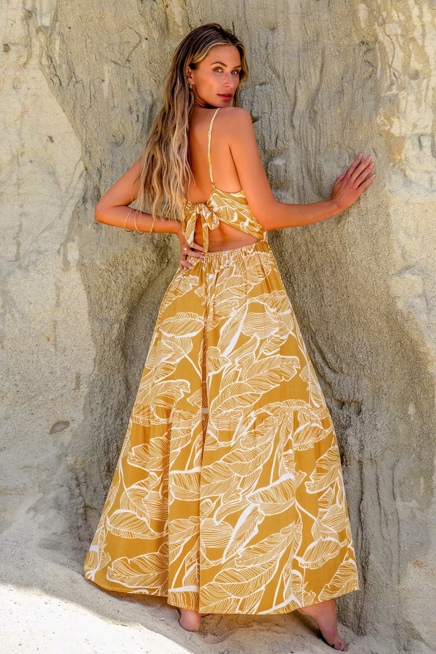 Yellow Tropical Sweetheart Twist & Keyhole Maxi Dress | Cupshe US