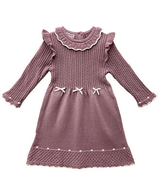 Blueberi Boulevard Toddler Crochet Trim Flutter Sleeve Sweater Dress - Macy's | Macy's