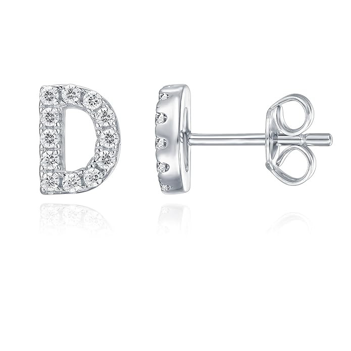 PAVOI 925 Sterling Silver CZ Simulated Diamond Stud Earrings Fashion Alphabet Letter Initial Earr... | Amazon (US)
