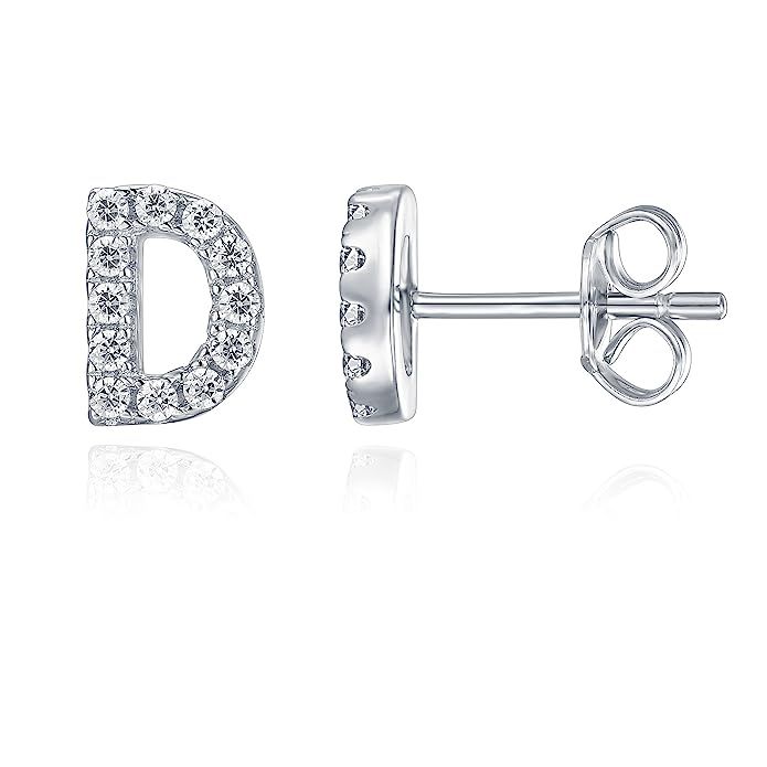 PAVOI 925 Sterling Silver CZ Simulated Diamond Stud Earrings Fashion Alphabet Letter Initial Earr... | Amazon (US)