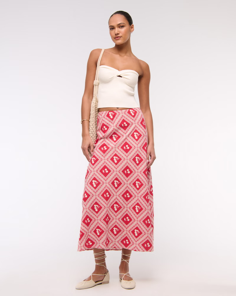 Mid Rise Linen-Blend Maxi Skirt | Abercrombie & Fitch (US)