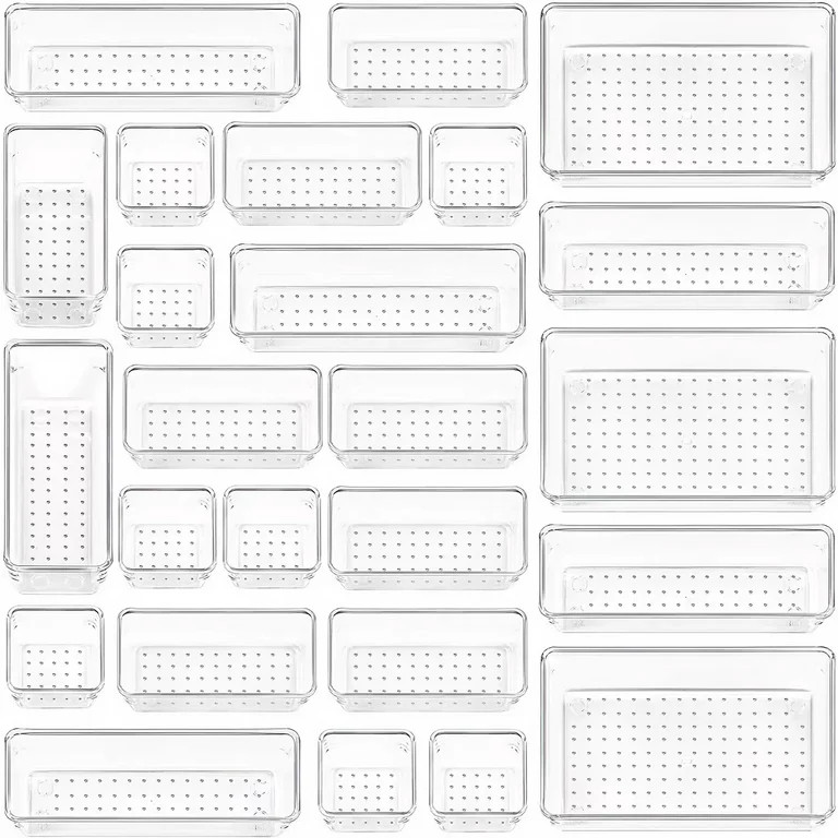 Ornem 25 Pcs Clear Plastic Drawer Organizers Set, 4-Size Versatile Bathroom and Vanity Drawer Org... | Walmart (US)