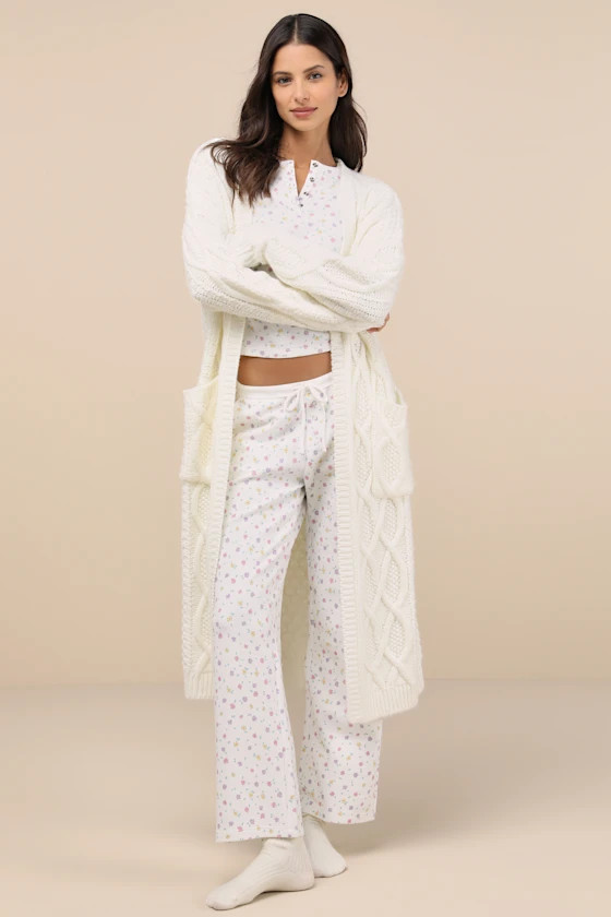 Cabin White Floral Waffle Knit Pants | Lulus