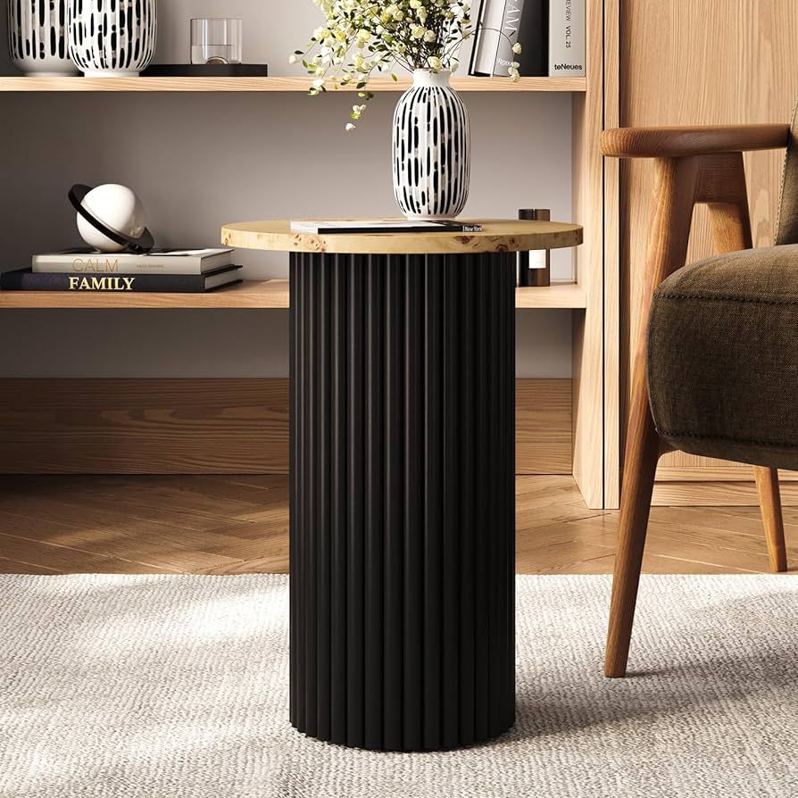 Round Fluted Accent Side Table - Drink Table - Living Room Furniture - Modern Home and Bedroom Decor | Amazon (US)