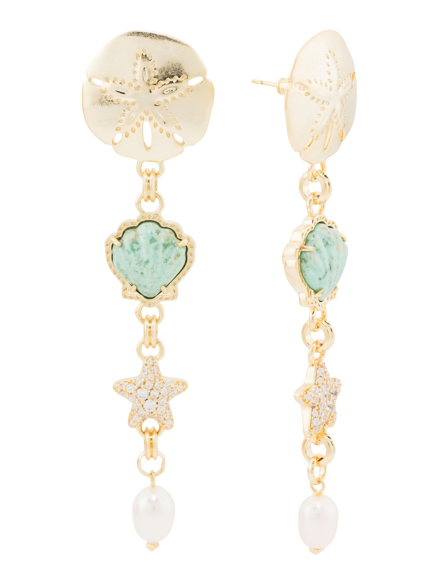 Gold Sea Green Crystal Brynne Shell Linear Earrings | TJ Maxx