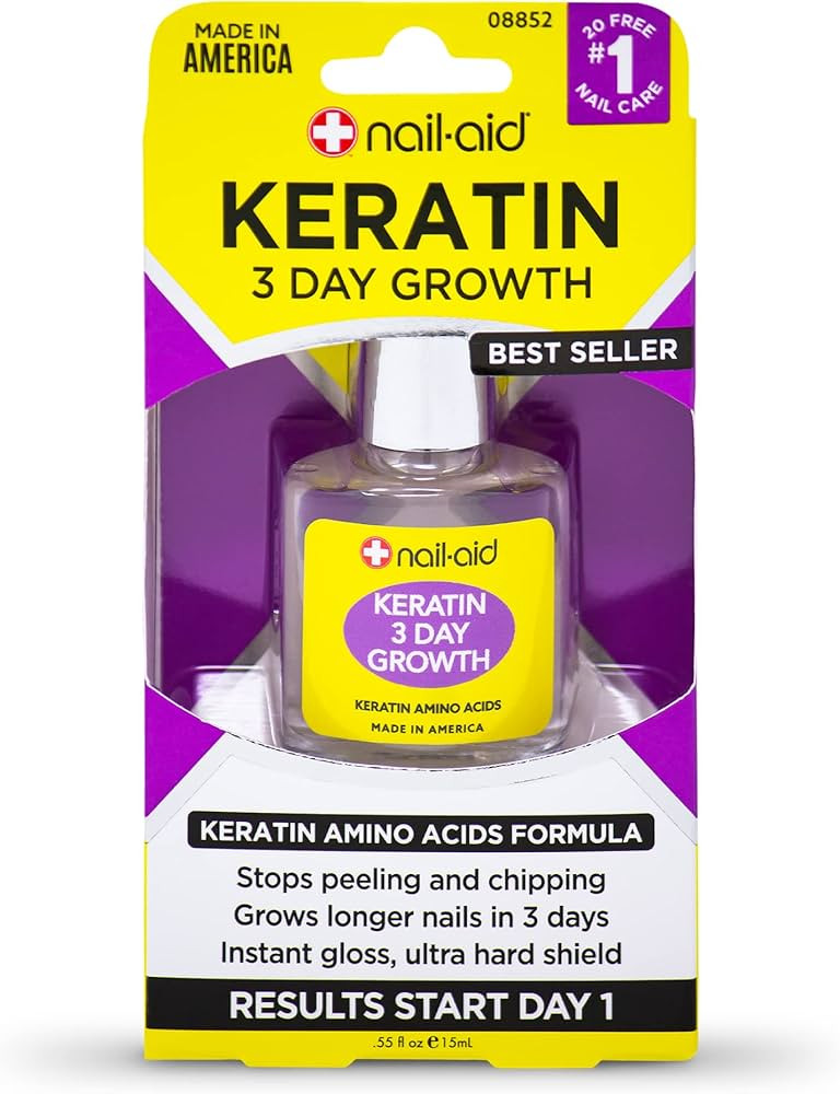 Nail-Aid Keratin 3 Day Growth Nail Treatment & Strengthener, Clear, 0.55 Fl Oz | Amazon (US)