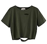 SweatyRocks Women's Summer Short Sleeve Tee Distressed Ripped Crop T-shirt Tops Green XL | Amazon (US)