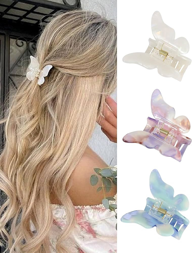 NAISIER Hair Clips, 3 Pack Butterfly Hair Clips Tortoise Shell Hair Claw Clips Jaw Clips 2.3 inch... | Amazon (US)