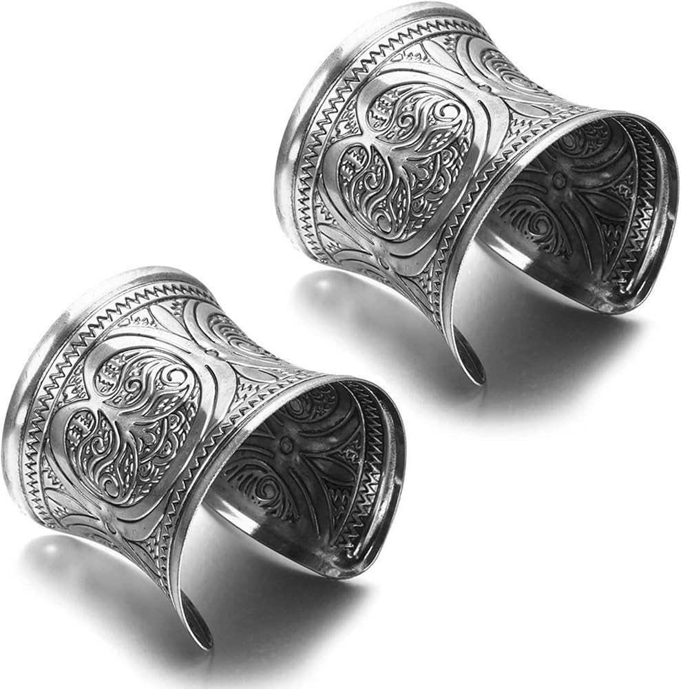 SONNYX 2 PCS Cuff Bracelets for Women Vintage Ethnic Wide Open Chunky Gold Silver Wrist Cuff Warp... | Amazon (US)