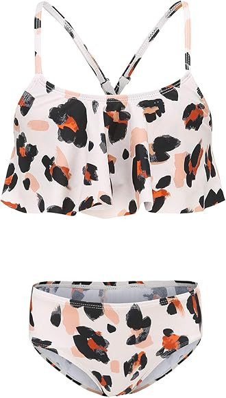 Girls Two Piece Swimsuits Bikini Bathing Suit Hawaiian Ruffle Floral Swimwear for Kids 3-16 Years | Amazon (US)
