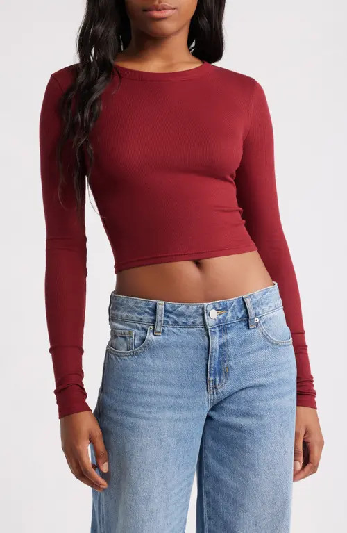 BP. Rib Long Sleeve Crop Top in Red Grape at Nordstrom, Size Xx-Large | Nordstrom