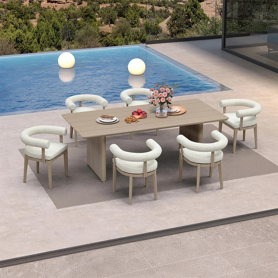 PURPLE LEAF Patio Dining Set Luxury Modern Conversation Set Aluminum Large Rectangle Dining Table... | Purple Leaf