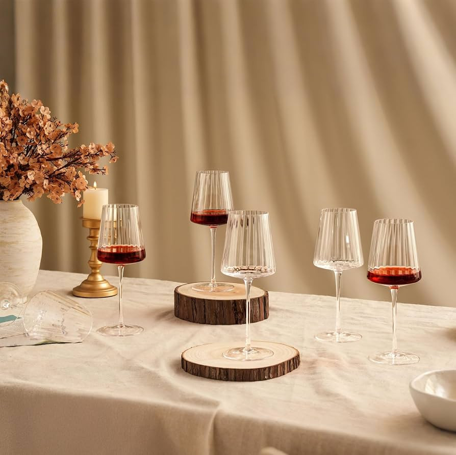 Set of 6 Ribbed Wine Glasses, 13.5oz Lead-Free Crystal Hand Blown | Amazon (US)
