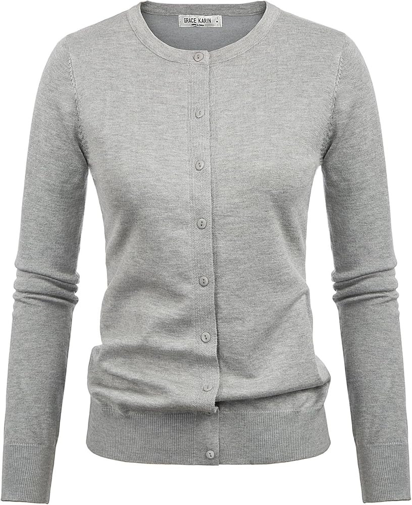 GRACE KARIN Women's Long Sleeve Button Down Crew Neck Classic Sweater Knit Cardigan | Amazon (US)
