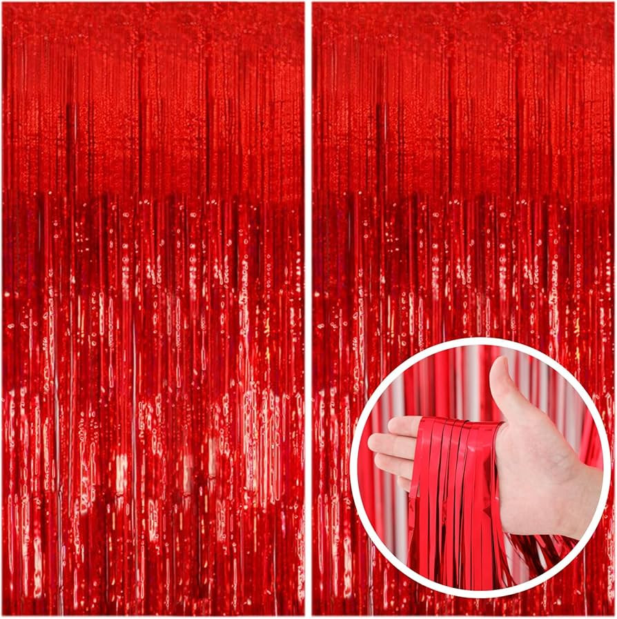 2 Pack Red Streamers Party Backdrop Christmas Decorations Foil Fringe Backdrop Curtains Carnival ... | Amazon (US)