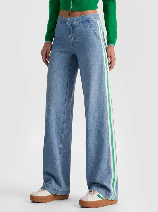 XANDER RACING STRIPE JEAN - EDIE WASH/OFF WHITE/GREEN APPL | Alice + Olivia