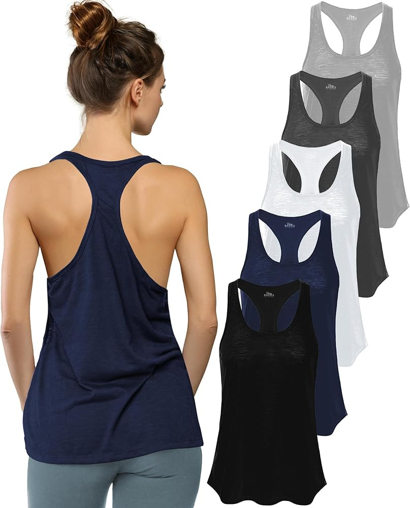 Women's 5 Pack Everyday Flowy Burnout Racer Back Active Workout Tank Tops | Amazon (US)
