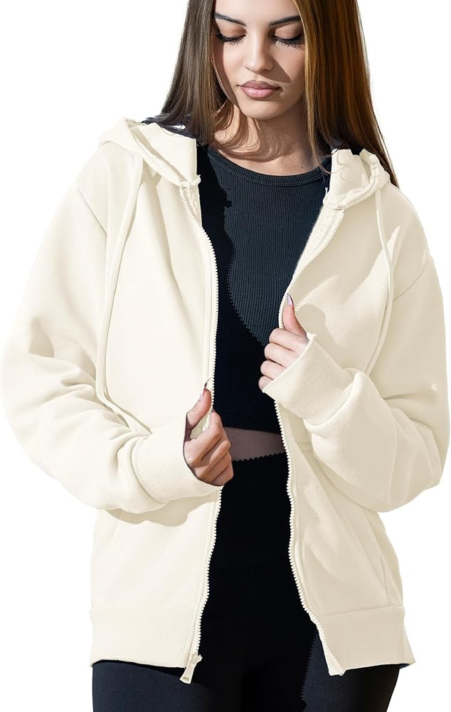 Oversized Zip Up Hoodie for Women, Soft Fleece Cotton Blend, Cozy Full Zip Sweatshirt | Amazon (US)