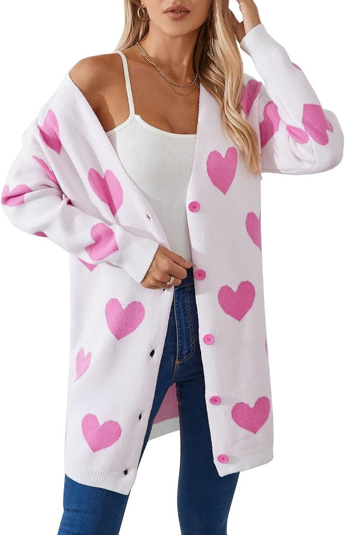 Womens Halloween Long Sleeve Open Front Cardigan Casual Loose Cute Heart Knit Cardigans | Amazon (US)