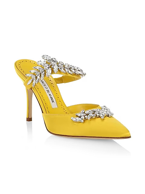 Manolo Blahnik Lurum 90 Embellished Satin Mules | Saks Fifth Avenue