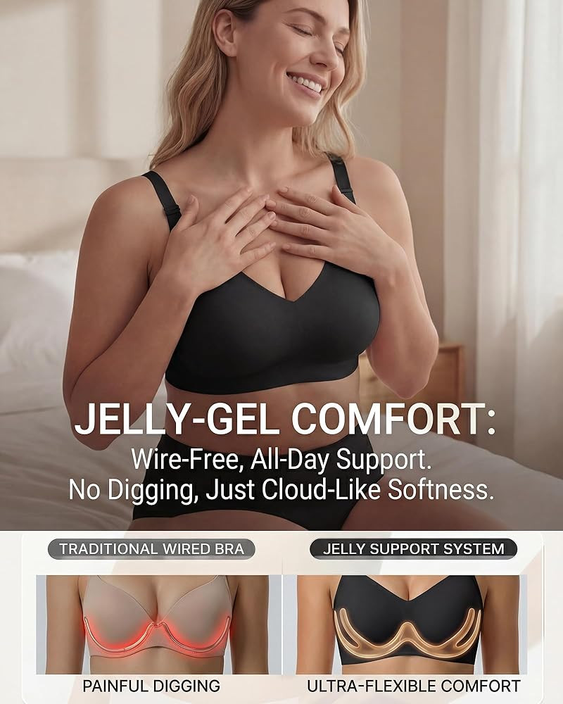 COOL CUTE Jelly Bras for Women Wireless Bra V Neck Seamless Push Up Full Coverage Bralette Tshirt... | Amazon (US)