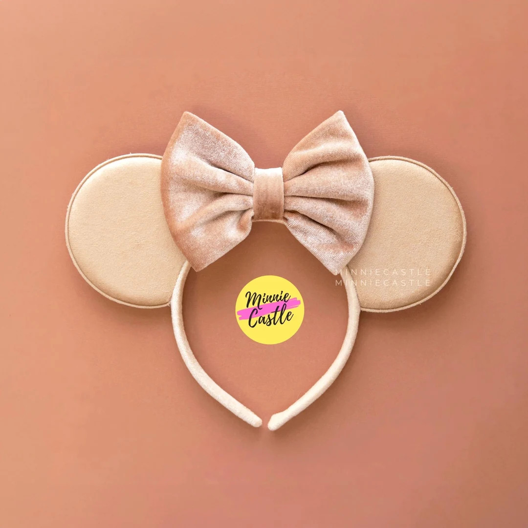Minnie Ears, Beige Mickey Ears, Light Brown Velvet Bow Mouse Ears, Mouse Ears Headband, Mickey Ea... | Etsy (US)