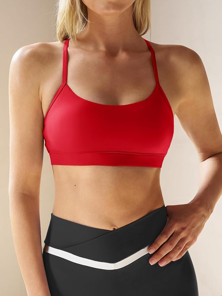 Aoysky Womens Y Back Racerback Sports Bras Padded Low Impact Spaghetti Thin Strap Wireless Scoop ... | Amazon (US)