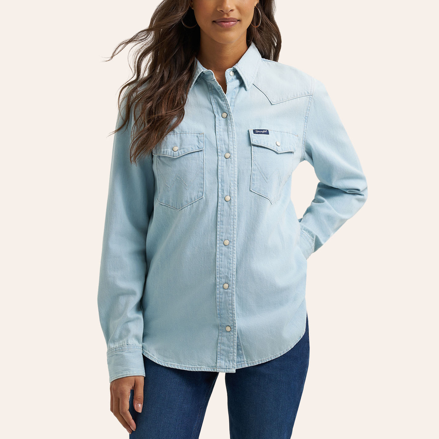 Wrangler Women's Bleached Denim Long Sleeve Pearl Snap Western Shirt - XXL - From Cavender's | Cavender's