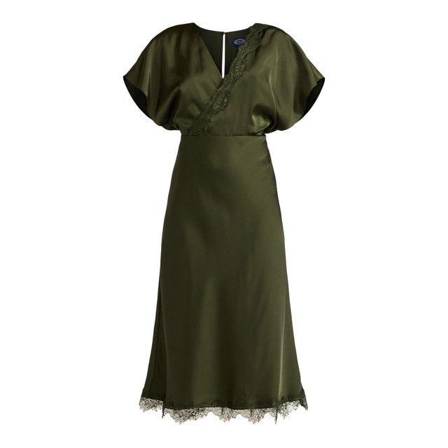 Scoop Women’s Lace Trimmed Bias Cut Midi Dress with Flutter Sleeves, Sizes XS-XXL - Walmart.com | Walmart (US)