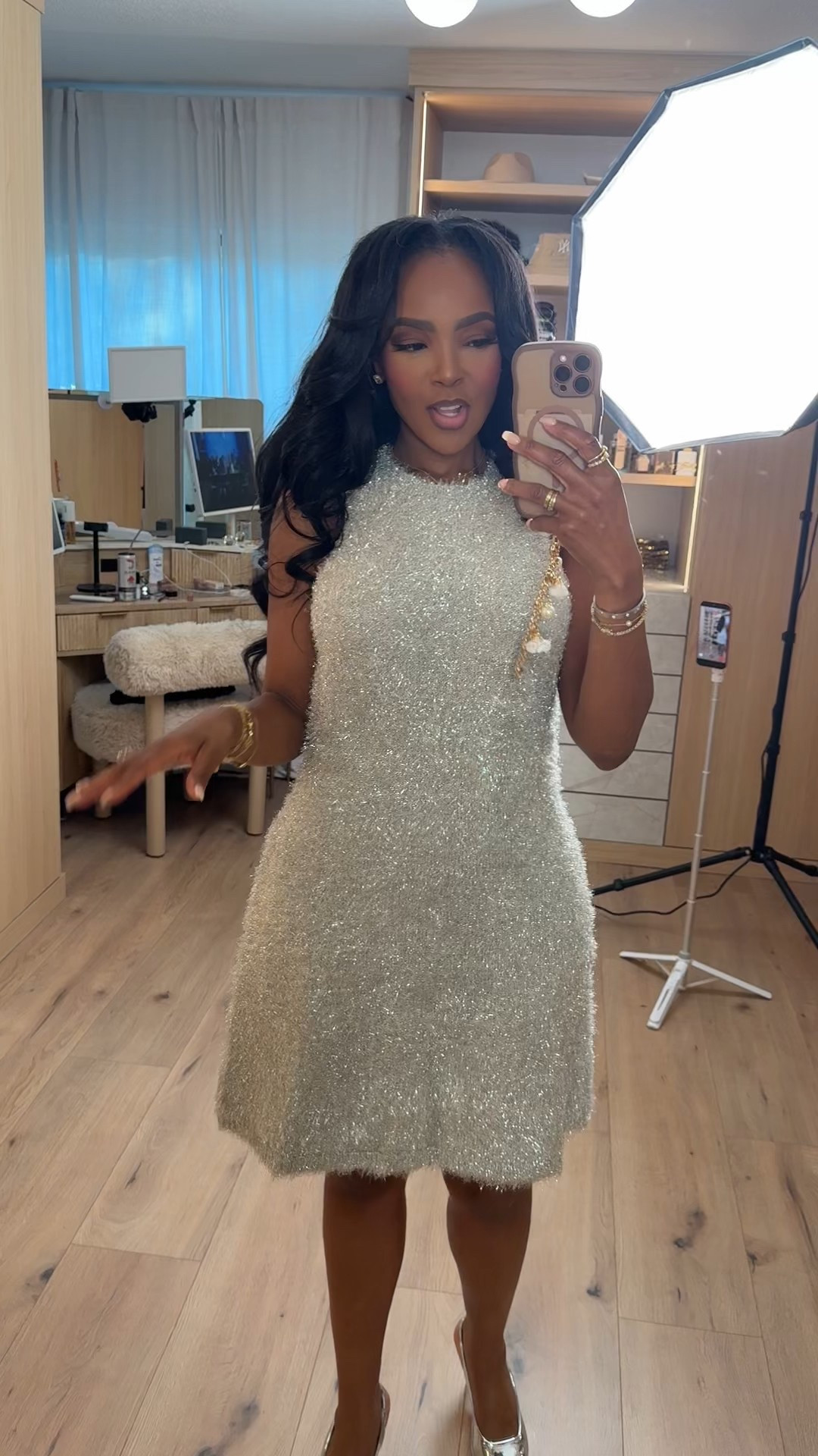 Festive, fun, and so flattering — this sparkly @Walmart mini dress is such a standout holiday piece. The textured shimmer catches the light beautifully, and the clean A-line shape gives it that effortless, party-ready charm without feeling over the top. A must-have for the season.

Perfect for holiday parties, New Year’s Eve, winter celebrations, and any event that calls for a little sparkle.

📏 Sizing: Dress wearing size Small  
📐 Measurements: 5'4", 138 lbs, 34D bust, 27" waist, 40" hips  

Shop instantly on the app — the full look is linked for quick browsing.

Featuring shimmer mini dresses, holiday party outfits, NYE sparkle looks, winter event styling, budget-friendly glam, and chic festive fashion moments.

Follow me on Instagram and YouTube @kirasfashionfinds  
