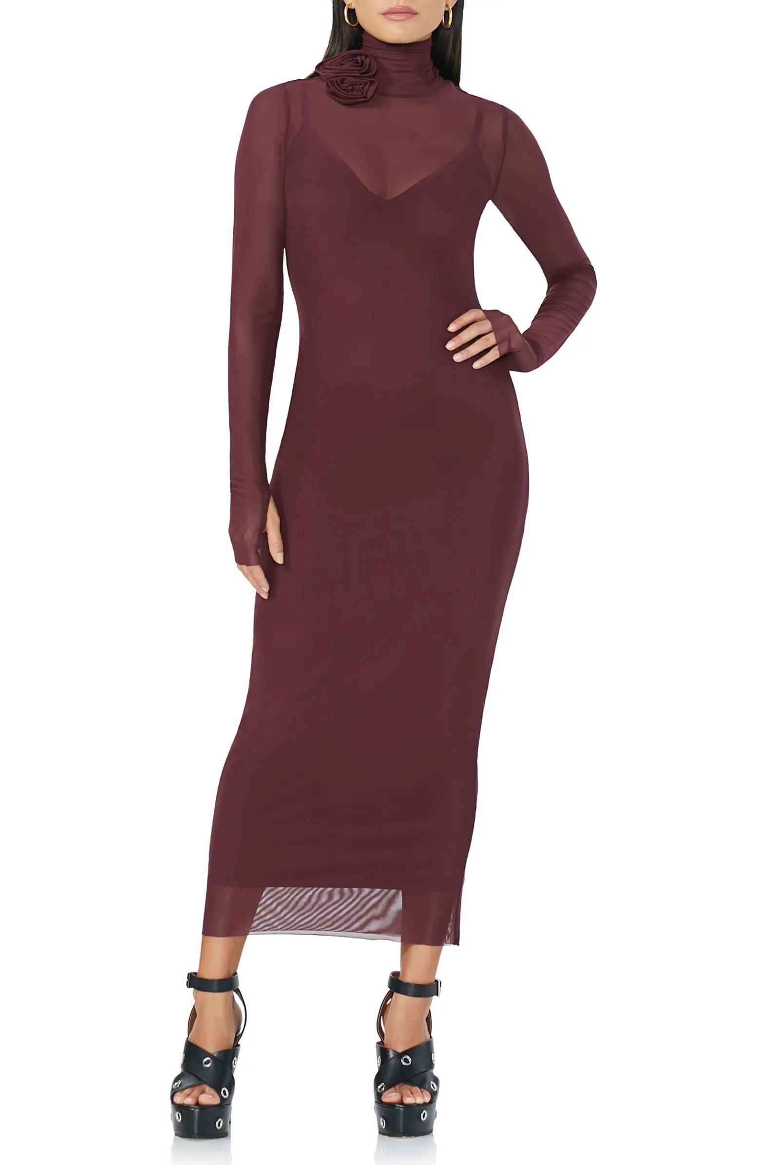Shailene Rosette Long Sleeve Sheer Dress | Nordstrom