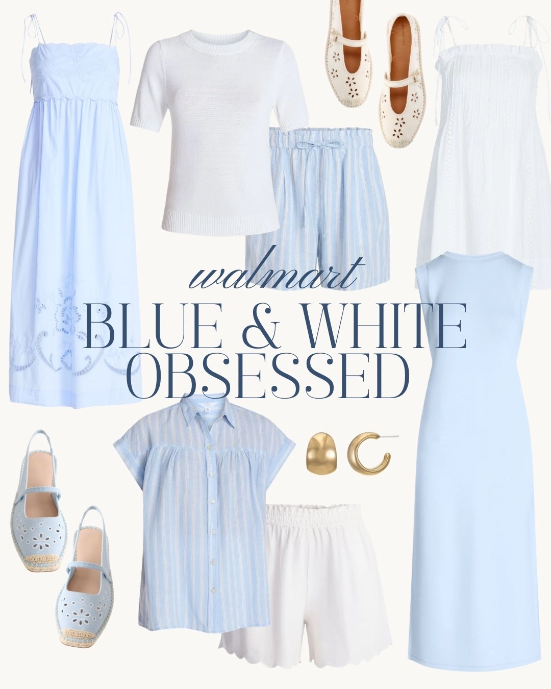 Found the cutest blue & white pieces at Walmart! 

Walmart fashion, new at Walmart, walmart style, designer look, look for less, classic style, preppy style, blue and white fashion