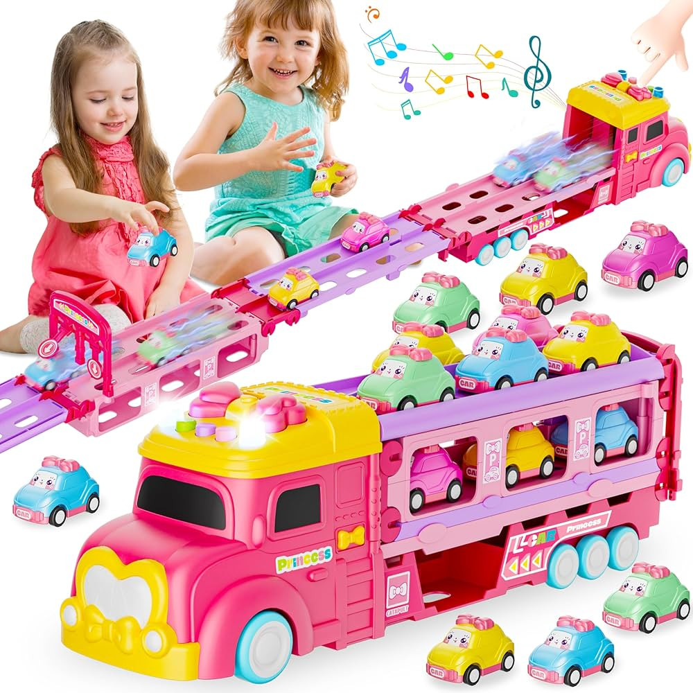 Car Toys for Age 2 3 4 5 6 7 Year Girl Toddler, Foldable Track & 2 Player Race Mode Game, Light &... | Amazon (US)