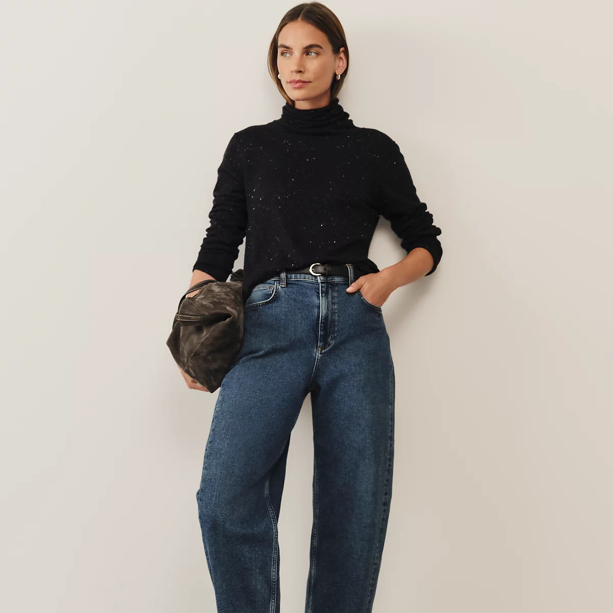 The White Company Sparkle Funnel Neck Jumper with Recycled Cotton, Midnight, Size: XS | The White Company UK & ROW