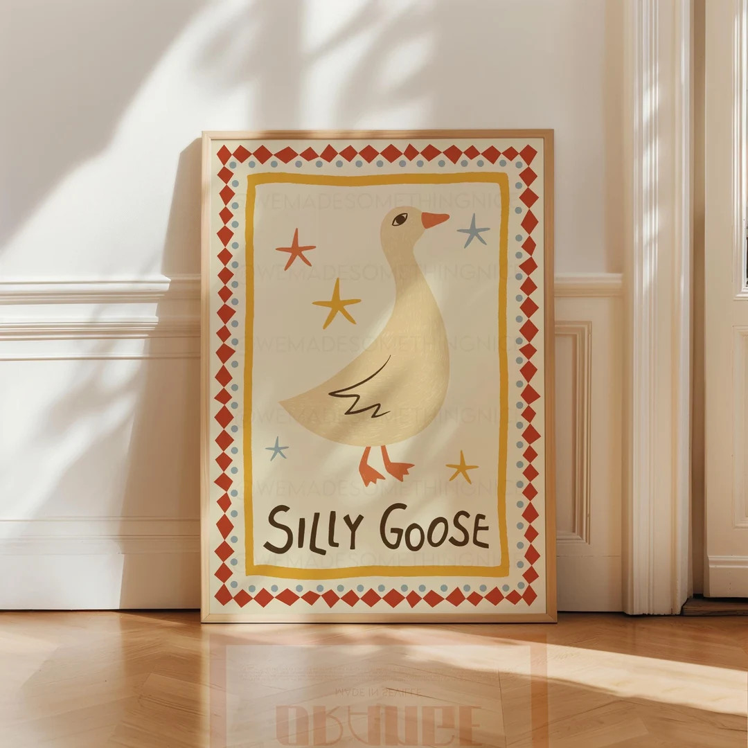 Silly Goose Print, Trendy Wall Art, Apartment Decor, Retro Wall Art, Quirky Wall, Nursery Art, Co... | Etsy (US)