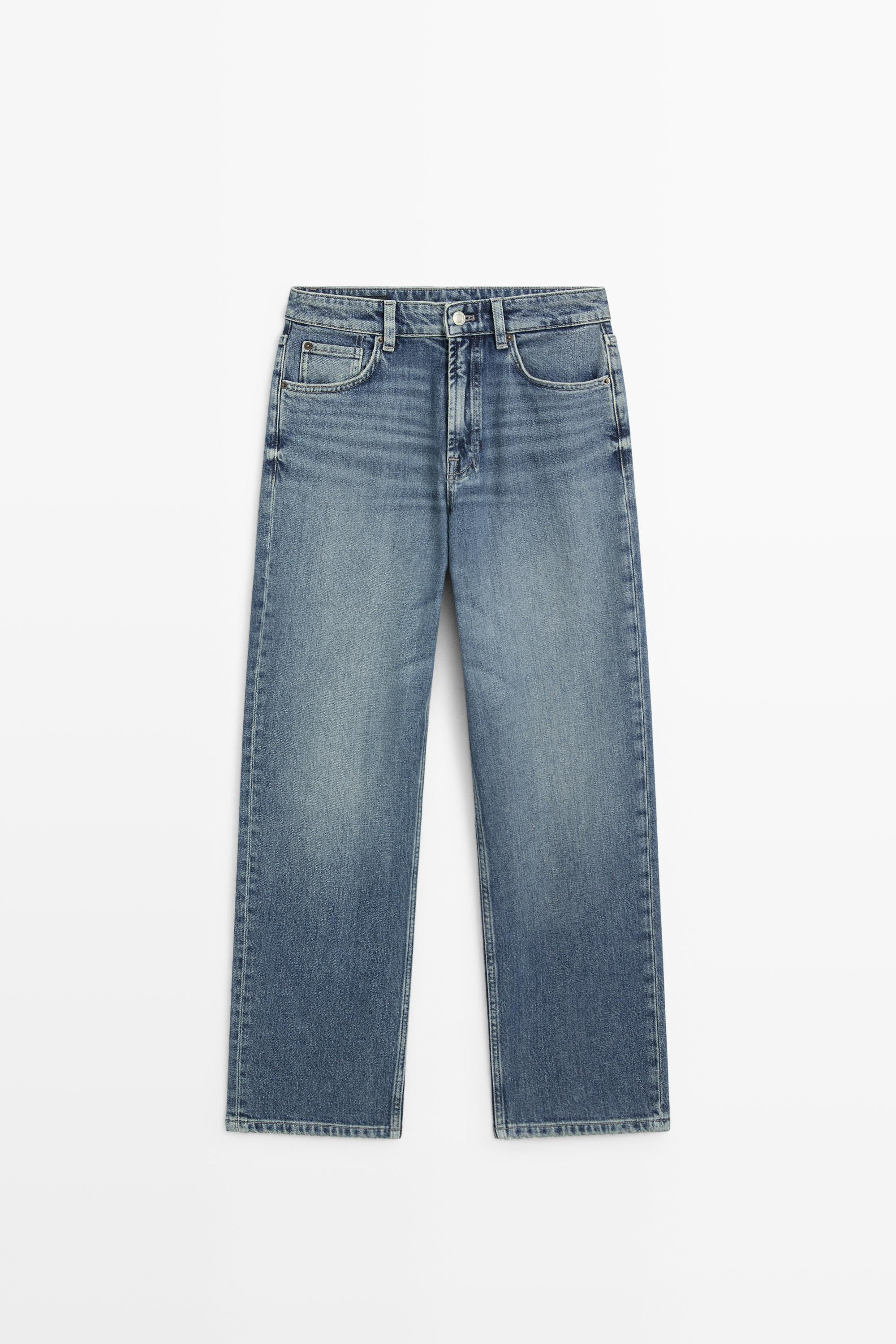 Gekürzte Straight-Fit-Jeans mit hohem Bund | Massimo Dutti DE