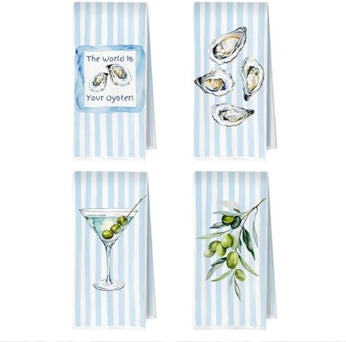 Martini Oyster Kitchen Decor Set - Preppy Martini Coastal Oyster Decor, Beachy Nautical Waffle Di... | Amazon (US)