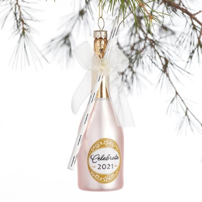Pink Glass Champagne Bottle Ornament | World Market