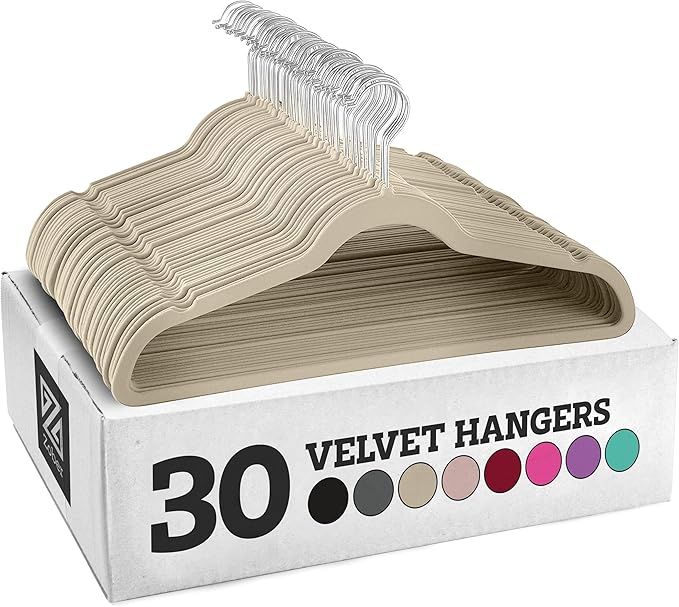 Zober Velvet Hangers 30 Pack - Heavy Duty Ivory Hangers for Coats, Pants & Dress Clothes - Non Sl... | Amazon (US)
