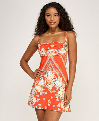 Women's Satin Scarf Printed Cowl Neck Dress | Macy's